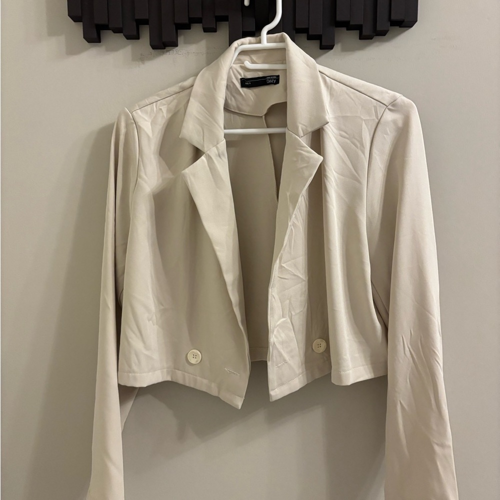 Cropped Cream Women's Blazer Jacket - Classic Open Front